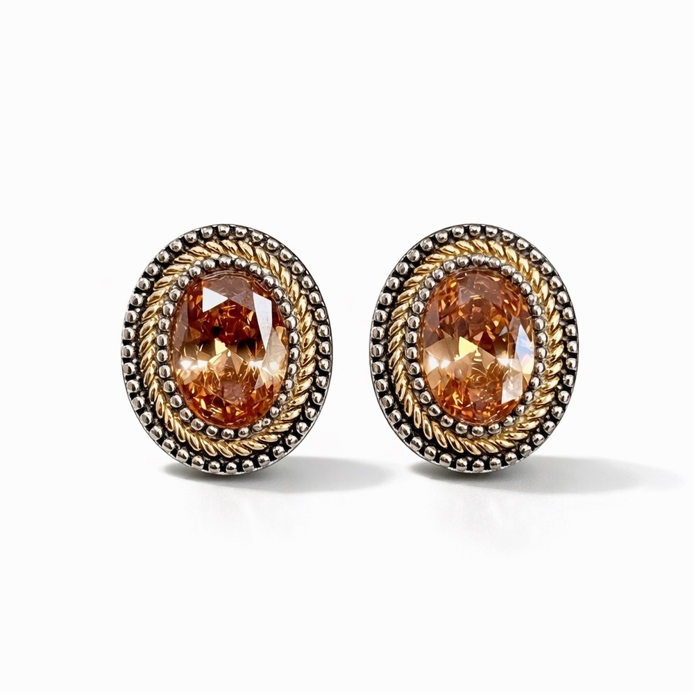Elegant Gold and Brown Oval Clip-On Earrings